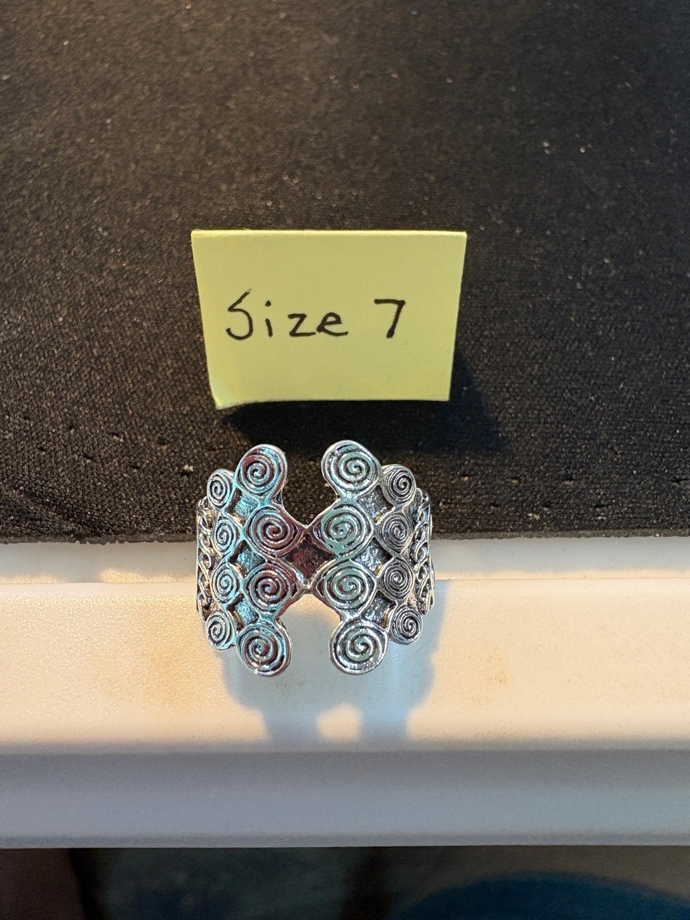 Sterling-Style Silver Swirl Adjustable Ring - Size 7